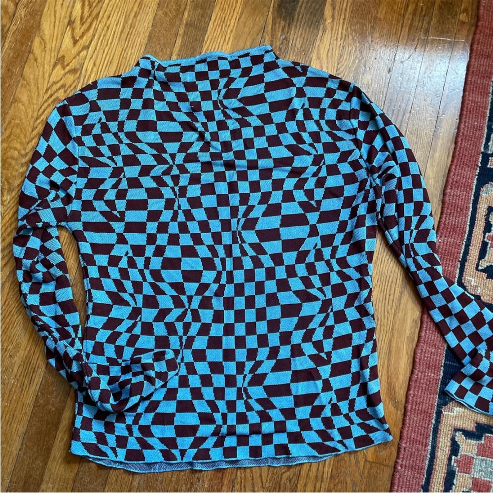 Paloma Wool Blue and Brown Checkered Top